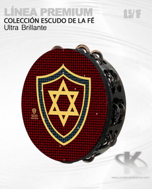 Pandero CLASICO Ultrabrillante Línea Premium Escudo de la Fé 8.5 2/F